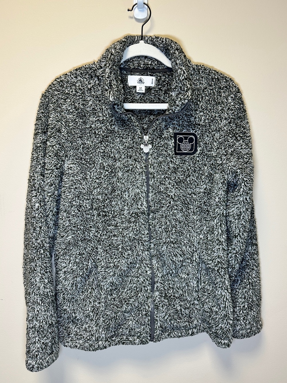 Disney Mickey Mouse Fleece Jacket Women’s M Gray Black Sherpa Full Zip